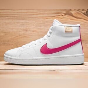Nike White and Pink High-Top Sneakers; 
Size 9.5, LIKE NEW!